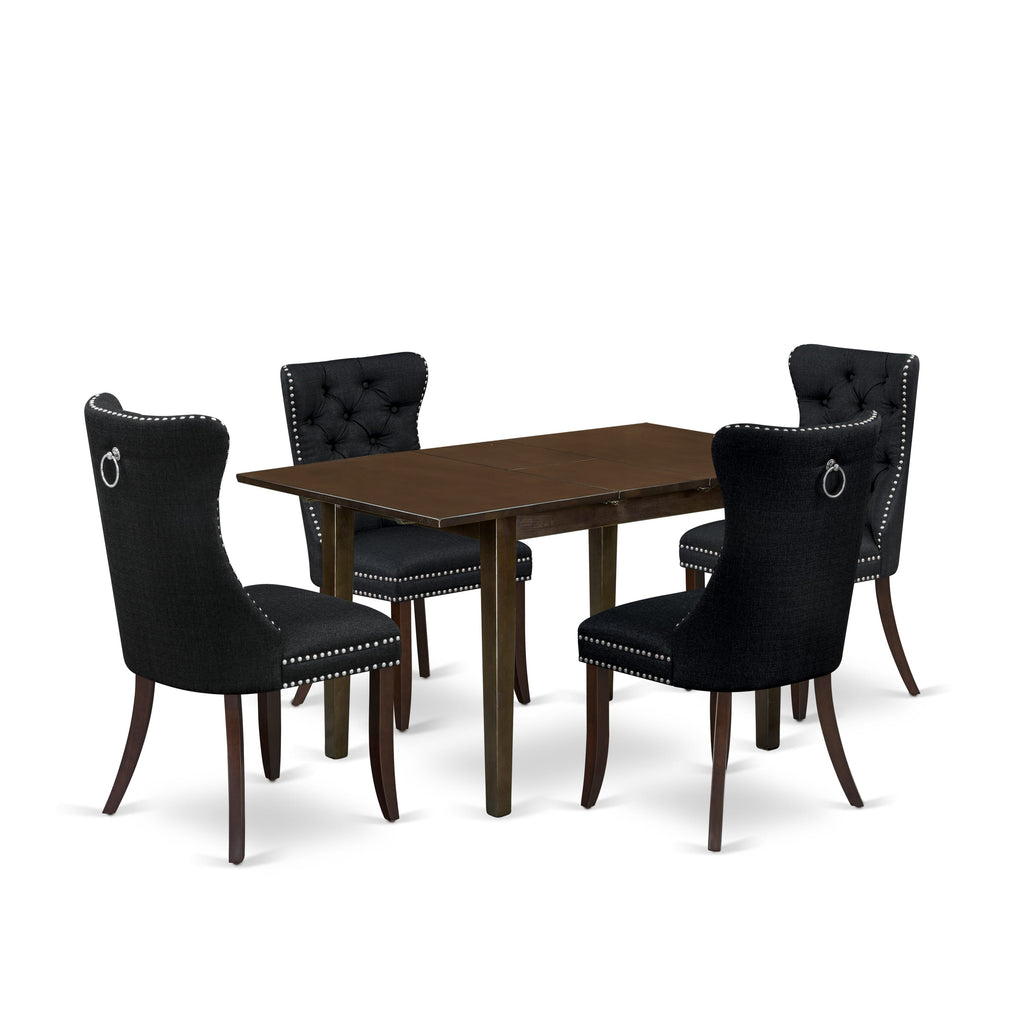 East West Furniture NFDA5-MAH-24 5 Piece Kitchen Table Set Includes a Rectangle Dining Table with Removable leaf and 4 Upholstered Chairs, 32x54 Inch, Mahogany