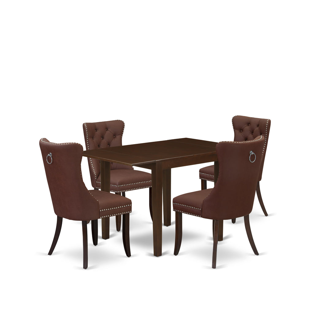 East West Furniture NFDA5-MAH-26 5 Piece Dining Table Set Includes a Rectangle Wooden Table with Removable leaf and 4 Upholstered Chairs, 32x54 Inch, Mahogany