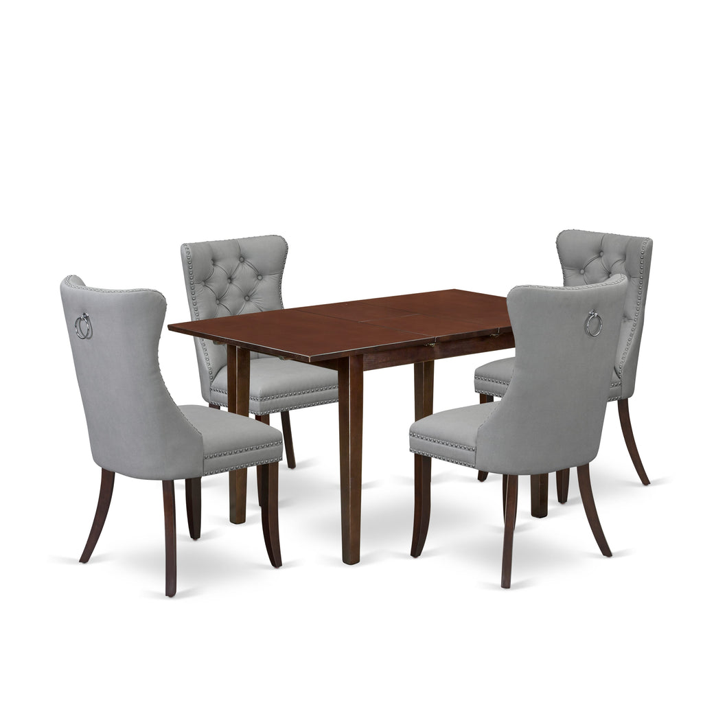 East West Furniture NFDA5-MAH-27 5 Piece Kitchen Table Set Contains a Rectangle Dining Table with Removable leaf and 4 Parson Chairs, 32x54 Inch, Mahogany