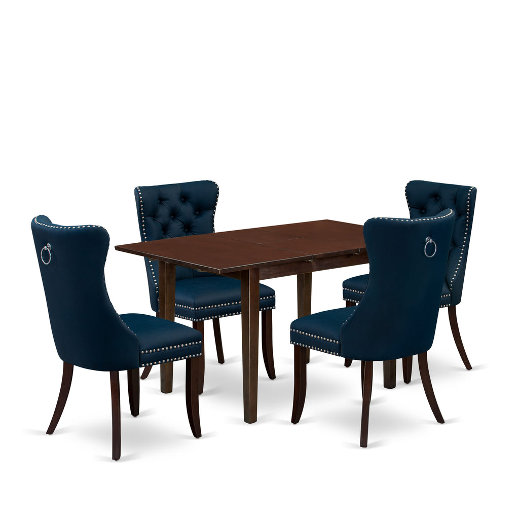 East West Furniture NFDA5-MAH-29 5 Piece Kitchen Table Set Includes a Rectangle Dining Table with Removable leaf and 4 Padded Chairs, 32x54 Inch, Mahogany