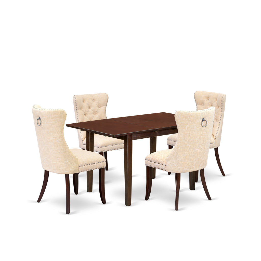 East West Furniture NFDA5-MAH-32 5 Piece Dining Set Consists of a Rectangle Wooden Table with Removable leaf and 4 Upholstered Chairs, 32x54 Inch, Mahogany