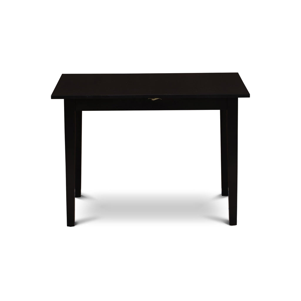 East West Furniture NFAS3-BLK-09 3 Piece Kitchen Table Set Includes A Wood Table and 2 Dark Navy Blue Faux Leather Padded Chairs with Stylish Back- Black Finish