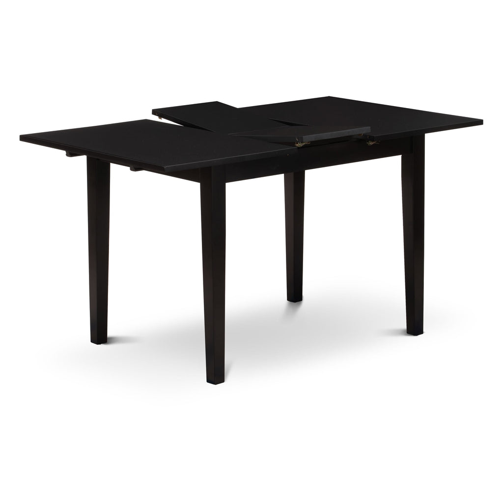 East West Furniture NFAS3-BLK-09 3 Piece Kitchen Table Set Includes A Wood Table and 2 Dark Navy Blue Faux Leather Padded Chairs with Stylish Back- Black Finish