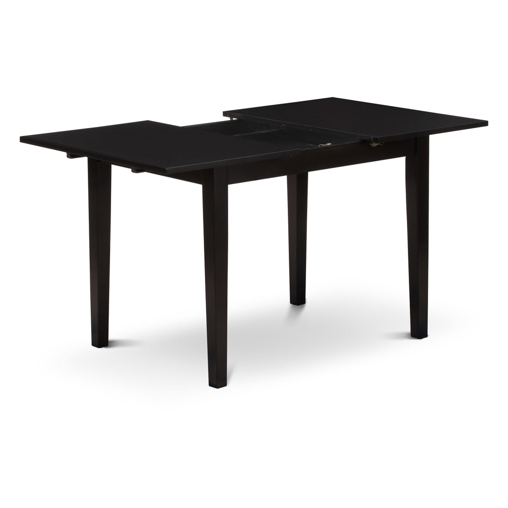 East West Furniture NFAS3-BLK-09 3 Piece Kitchen Table Set Includes A Wood Table and 2 Dark Navy Blue Faux Leather Padded Chairs with Stylish Back- Black Finish