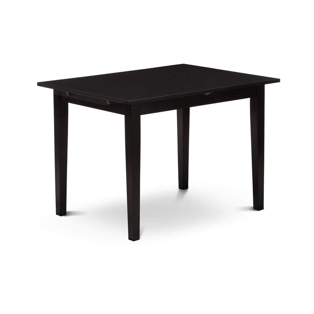 East West Furniture NFAS3-BLK-09 3 Piece Kitchen Table Set Includes A Wood Table and 2 Dark Navy Blue Faux Leather Padded Chairs with Stylish Back- Black Finish