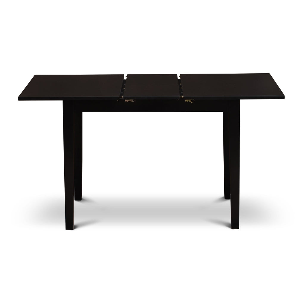 East West Furniture NFAS3-BLK-09 3 Piece Kitchen Table Set Includes A Wood Table and 2 Dark Navy Blue Faux Leather Padded Chairs with Stylish Back- Black Finish
