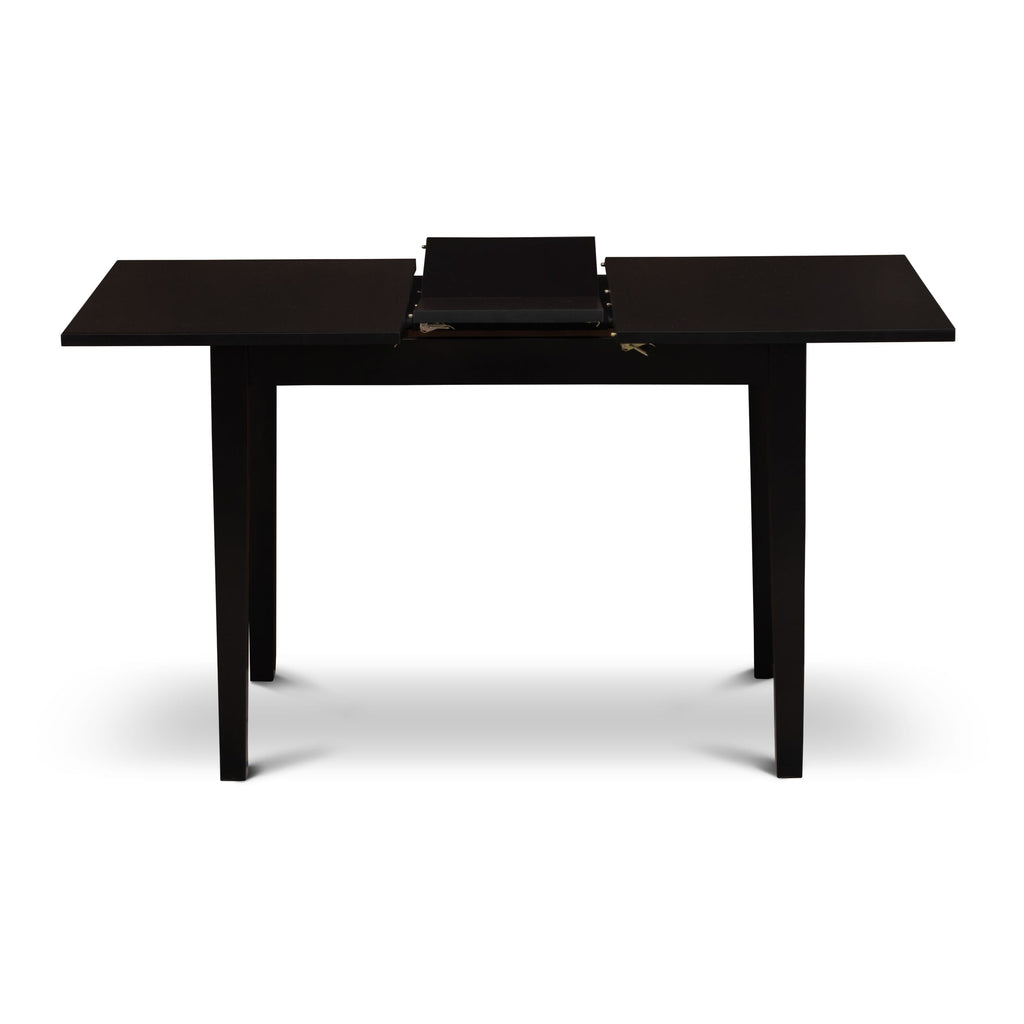 East West Furniture NFAS3-BLK-09 3 Piece Kitchen Table Set Includes A Wood Table and 2 Dark Navy Blue Faux Leather Padded Chairs with Stylish Back- Black Finish