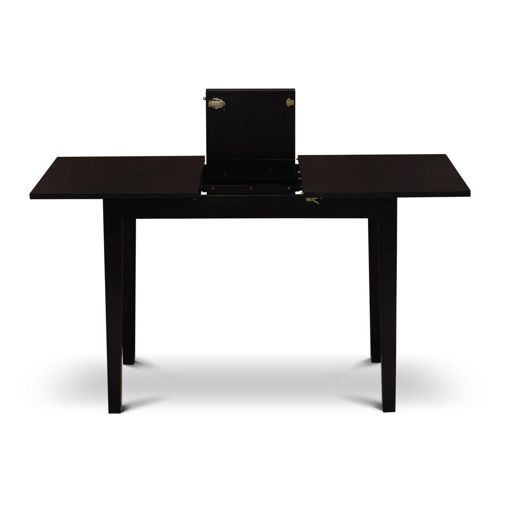 East West Furniture NFAS3-BLK-09 3 Piece Kitchen Table Set Includes A Wood Table and 2 Dark Navy Blue Faux Leather Padded Chairs with Stylish Back- Black Finish