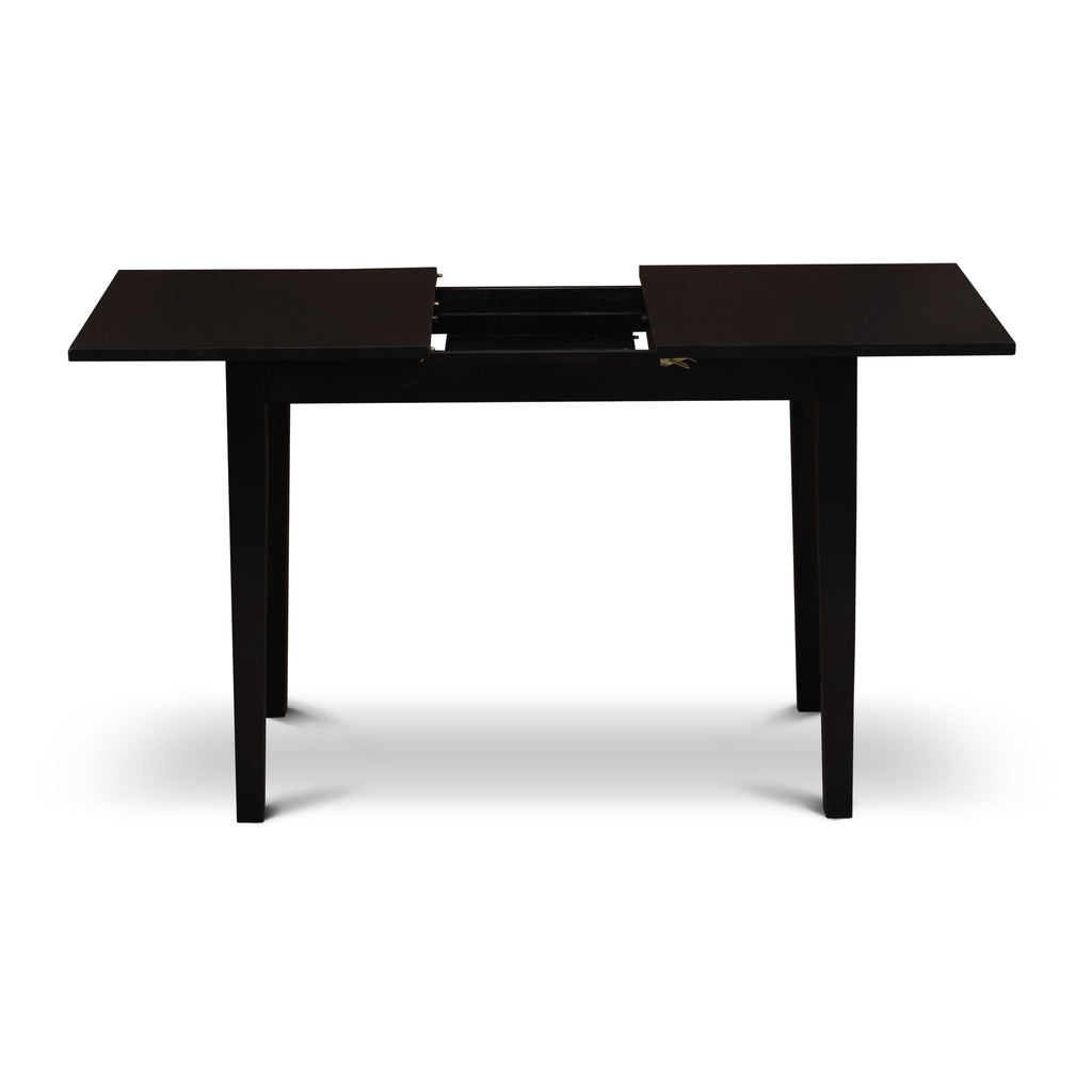 East West Furniture NFAS3-BLK-09 3 Piece Kitchen Table Set Includes A Wood Table and 2 Dark Navy Blue Faux Leather Padded Chairs with Stylish Back- Black Finish