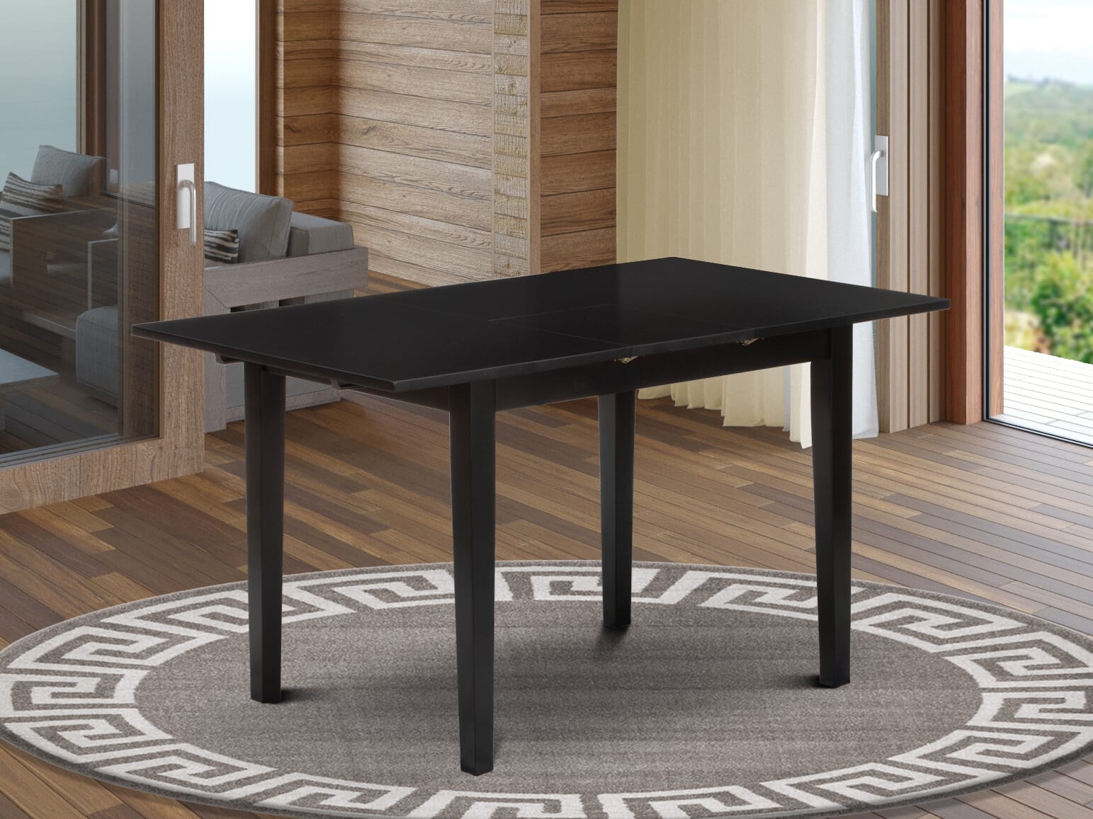 East West Furniture NFAS5-BLK-09 5 Piece Dinner Table Set consists A Dining Table and 4 Dark Navy Blue Faux Leather Kitchen Chairs with Stylish Back- Black Finish