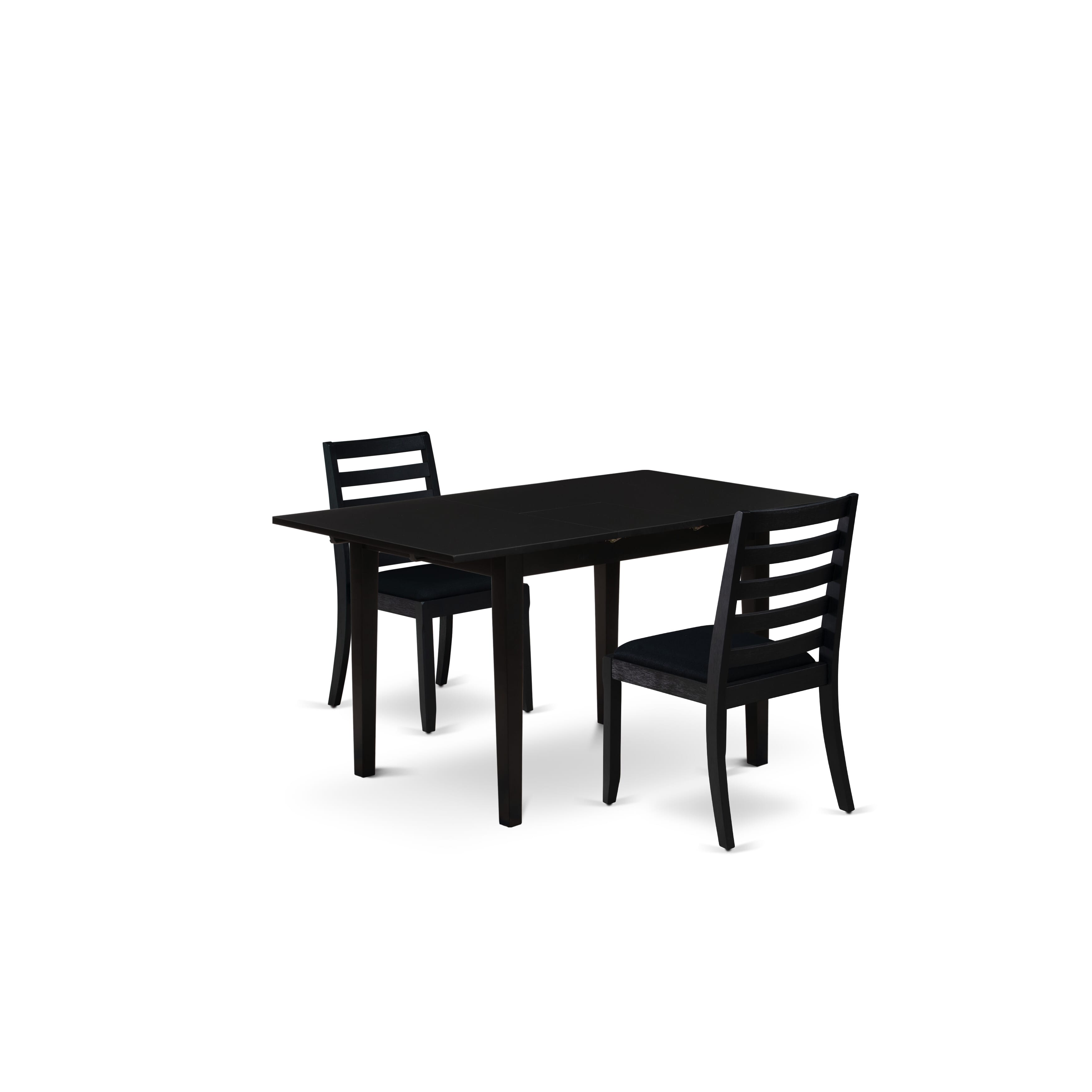 East West Furniture NFX13-BLK-24 -3 Piece Dining Set Includes a Rectangle Table and 2 Stackable Linen Fabric Chairs, Black