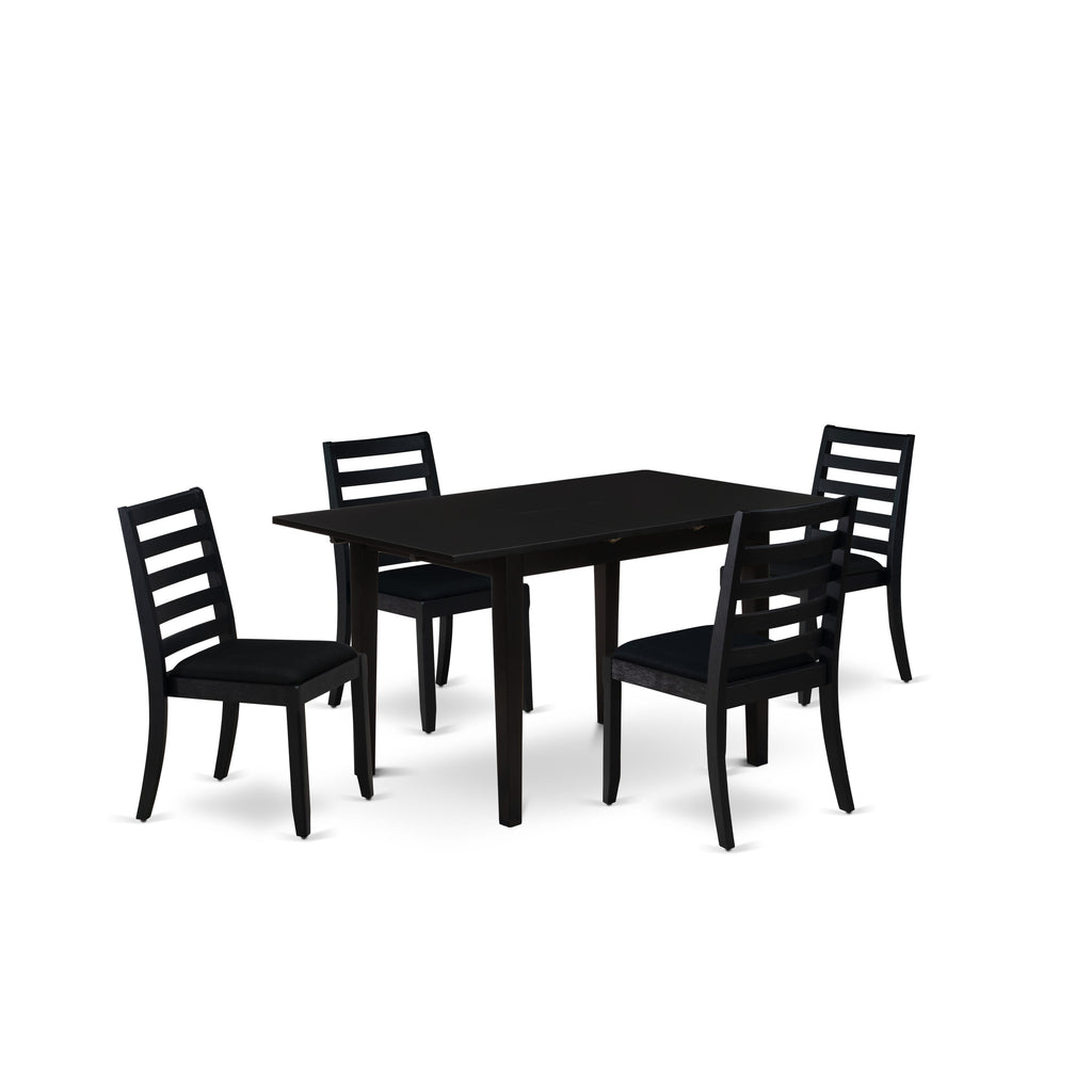 East West Furniture NFX15-BLK-24 -5 Piece Dining Set Includes a Rectangle Kitchen Table with Black Tabletop and 4 Stackable Linen Fabric Chairs