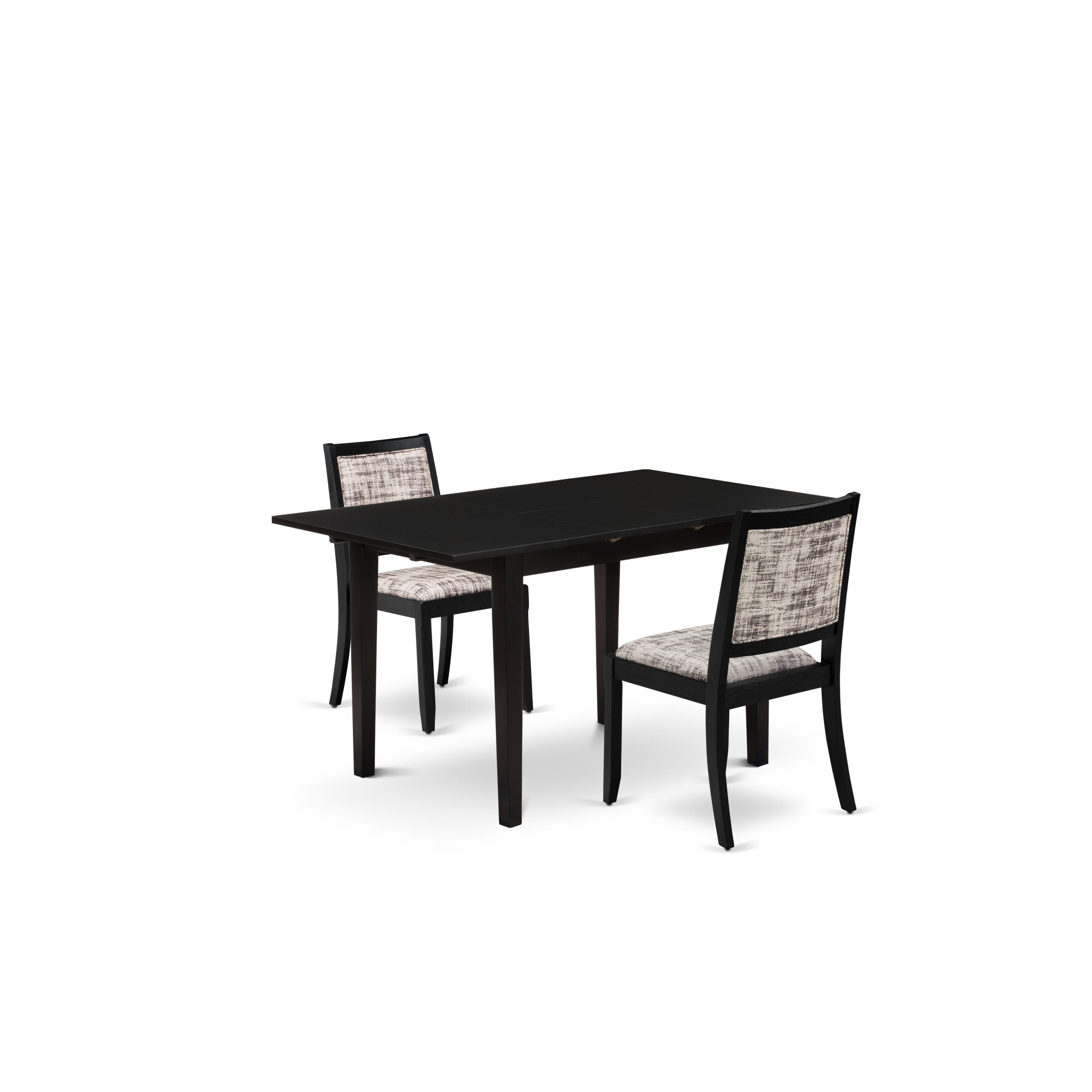 East West Furniture NFX23-BLK-30 -3 Piece Dining Set Includes a Rectangle Table and 2 Stackable Faux Leather Fabric Chairs, Black