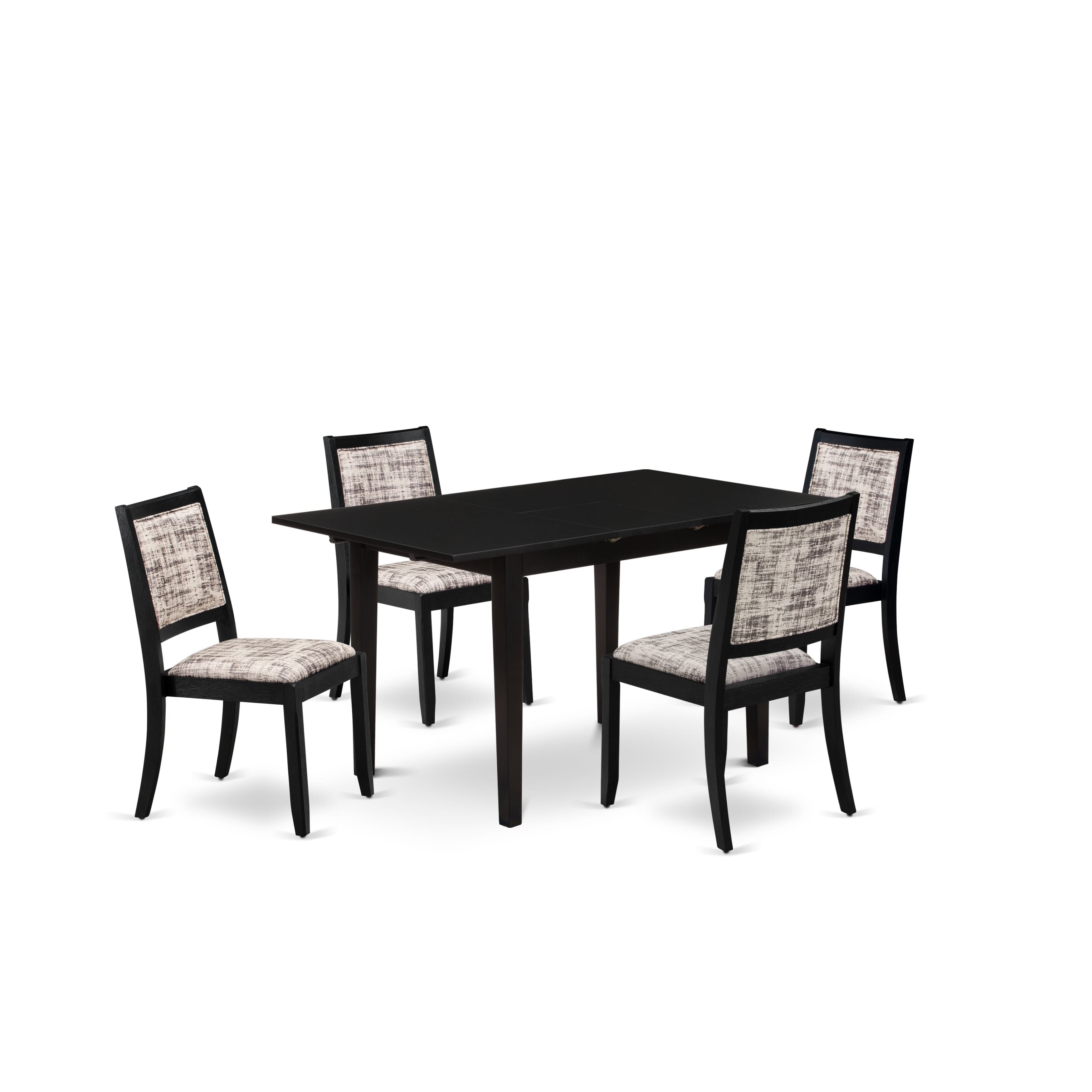 East West Furniture NFX25-BLK-30 -5 Piece Dining Set Includes a Rectangle Table and 4 Stackable Faux Leather Fabric Chairs, Black