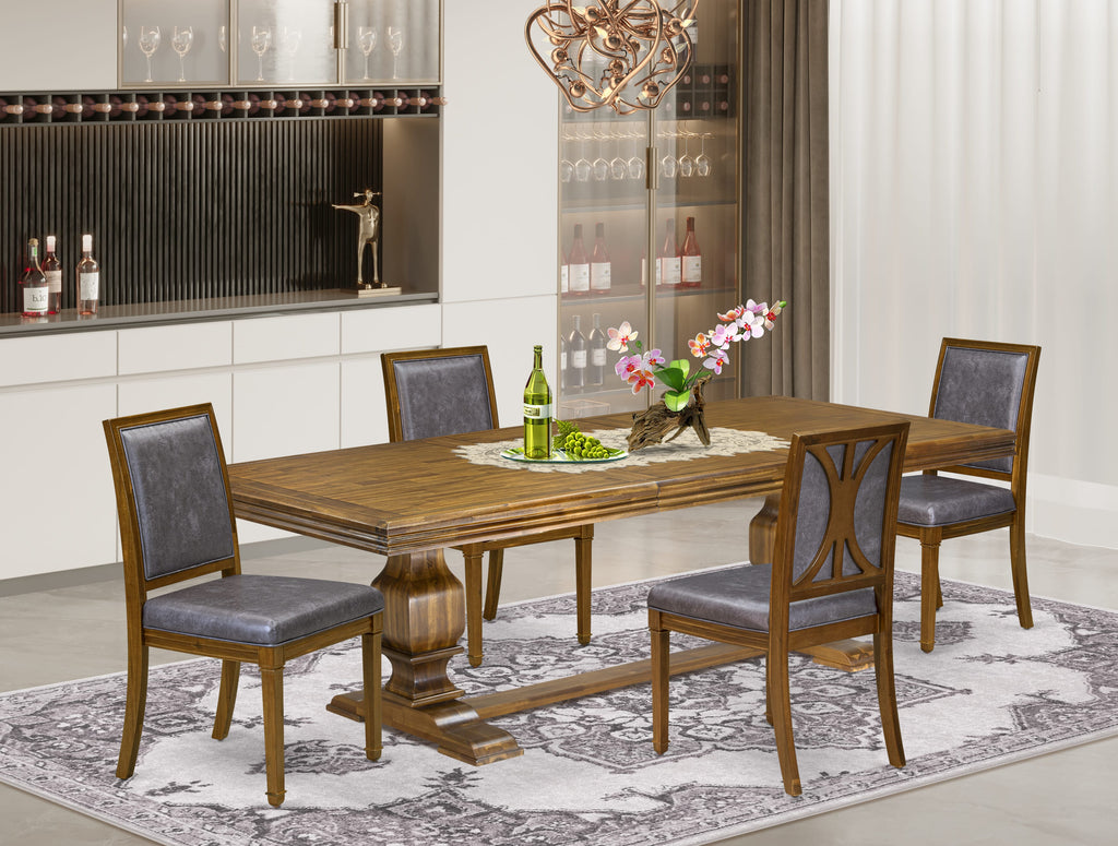 Luxe by East West Furniture NKAM5-AWA-34 5-piece Dining Table Set includes a Modern Dining Table and 4 Dark Grey PU Leather Kitchen Chairs with High Back - Antique Walnut Finish