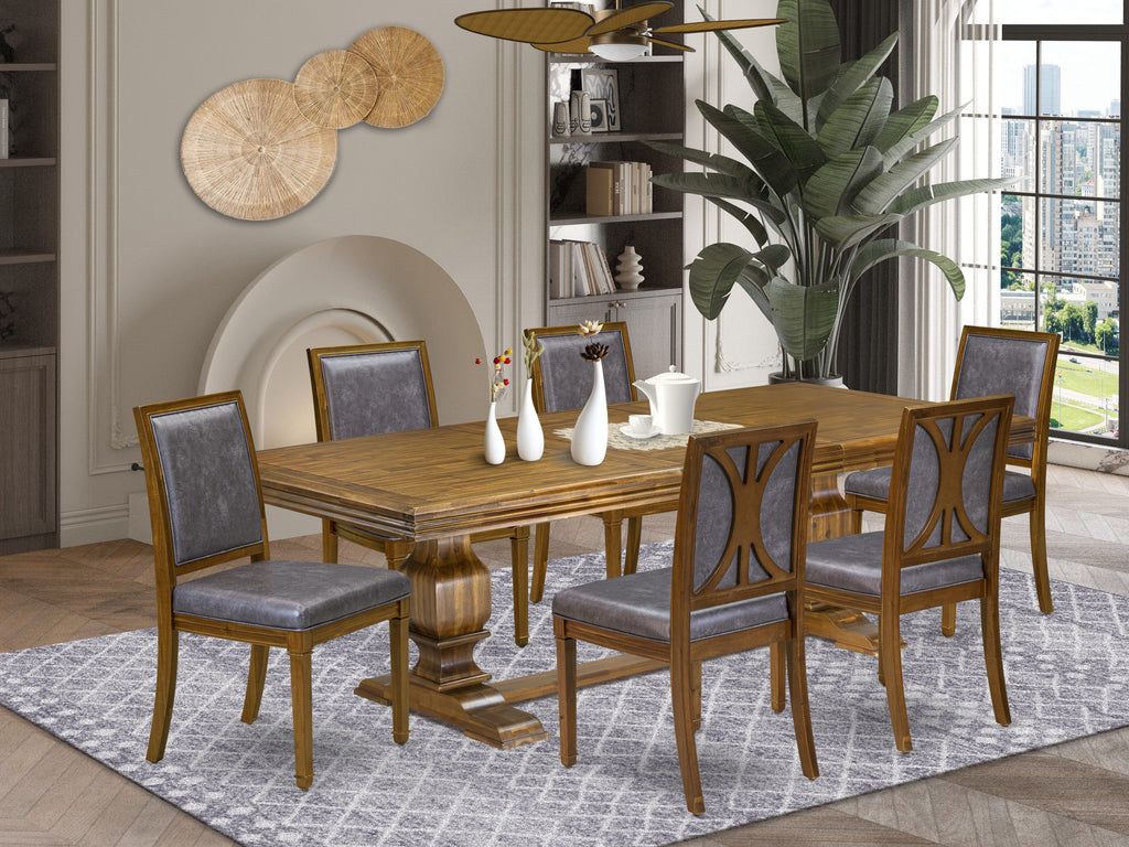 Luxe by East West Furniture NKAM7-AWA-34 7-piece Modern Dining Table Set consists of a Dining Table and 6 Dark Grey PU Leather Kitchen Chairs with High Back - Antique Walnut Finish