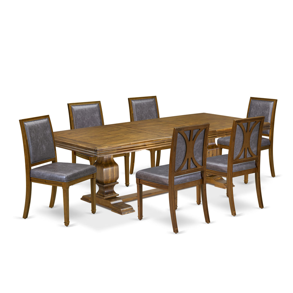 Luxe by East West Furniture NKAM7-AWA-34 7-piece Modern Dining Table Set consists of a Dining Table and 6 Dark Grey PU Leather Kitchen Chairs with High Back - Antique Walnut Finish