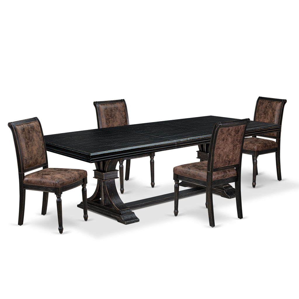 Luxe by East West Furniture NKCY5-SBB-33 5-piece Kitchen Table Set includes a Modern Dining Table and 4 Brown Textured PU Leather Dinner Chairs with High Back - Sand Blasting Black Finish