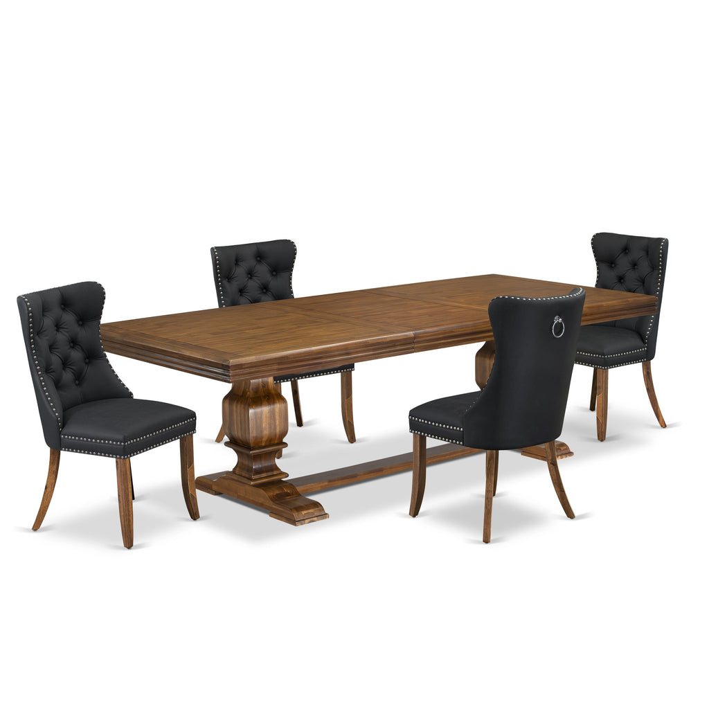 Luxe by East West Furniture NKDA5-AWA-12 5-piece Modern Dining Table Set includes a Kitchen Table and 4 Dark Grey PU Leather Dining room Chairs with Button tufted Back - Antique Walnut Finish