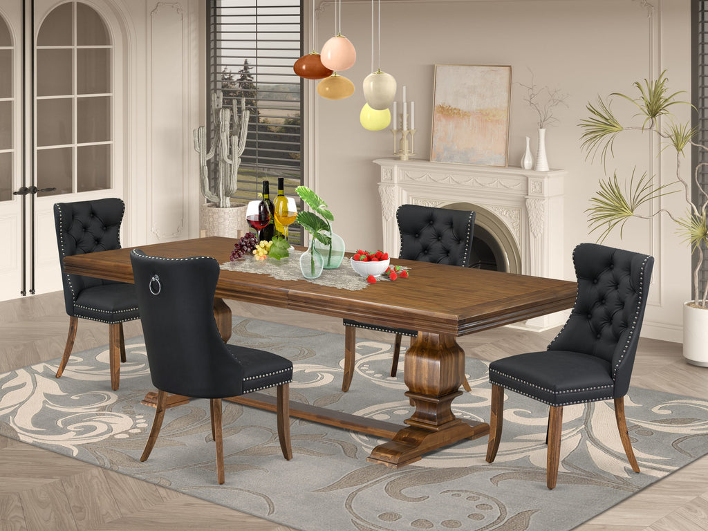 Luxe by East West Furniture NKDA5-AWA-12 5-piece Modern Dining Table Set includes a Kitchen Table and 4 Dark Grey PU Leather Dining room Chairs with Button tufted Back - Antique Walnut Finish