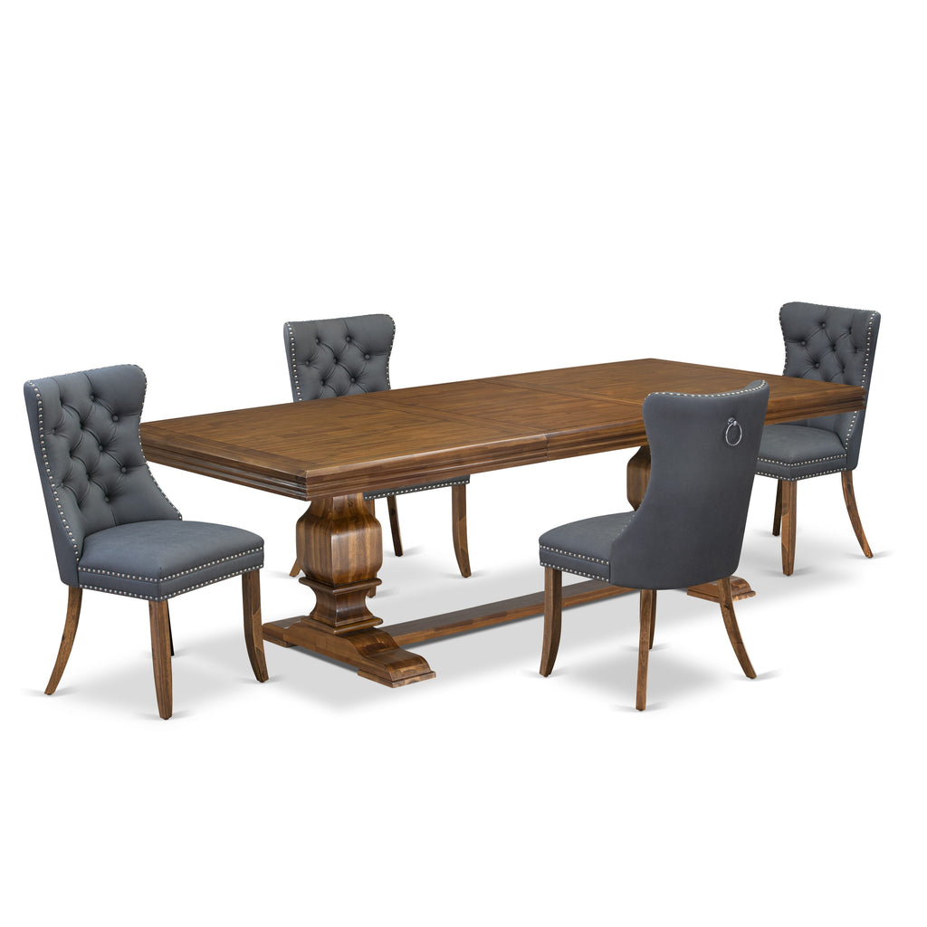 Luxe by East West Furniture NKDA5-AWA-13 5-piece Modern Dining Table Set consists of a Kitchen Table and 4 Platinum Gray PU Leather Dining room Chairs with Button tufted Back - Antique Walnut Finish