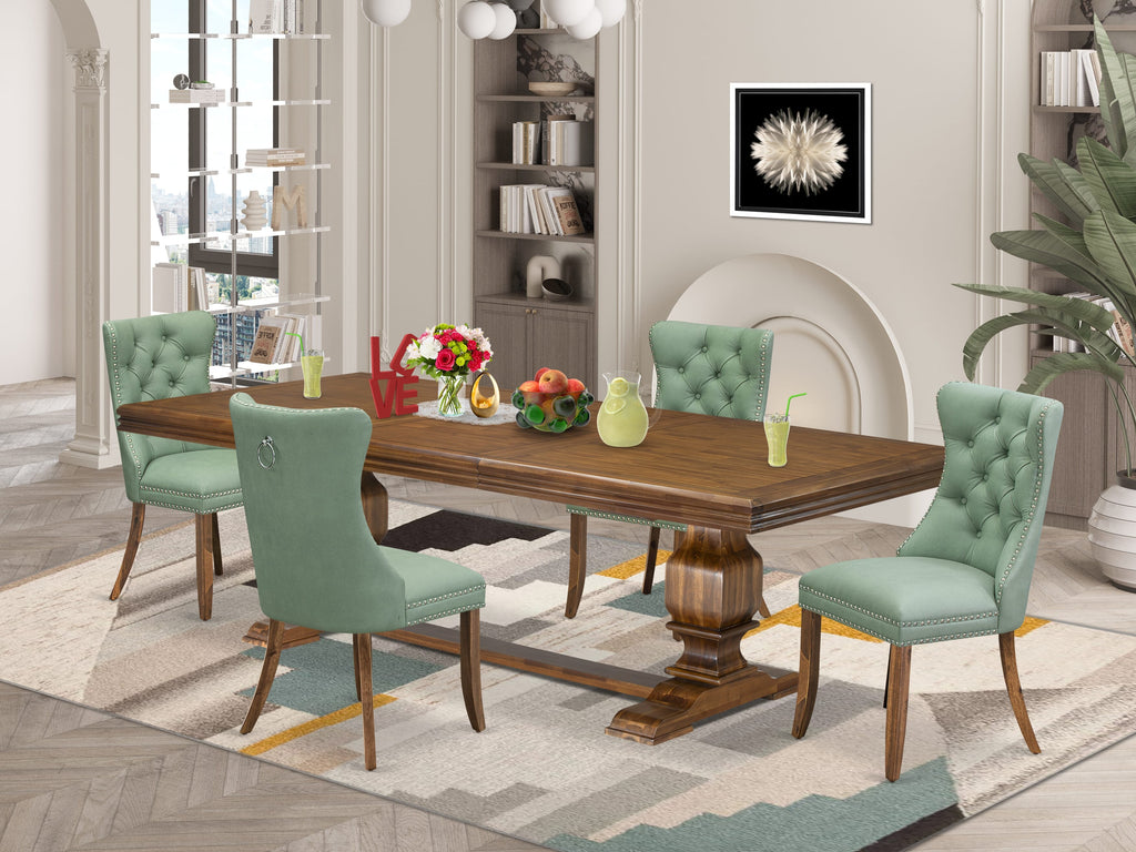 Luxe by East West Furniture NKDA5-AWA-22 5-piece Kitchen Table Set includes a Dining Table and 4 Willow Green PU Leather Modern Dining Chairs with Button tufted Back - Antique Walnut Finish