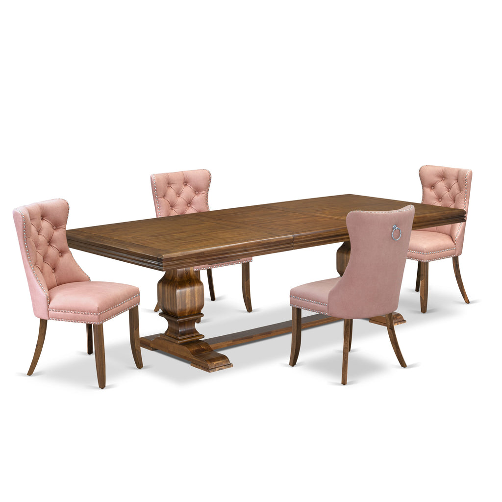 Luxe by East West Furniture NKDA5-AWA-23 5-piece Dining Table Set includes a Kitchen Table and 4 Beige Red Faux Leather Dining room Chairs with Button tufted Back - Antique Walnut Finish