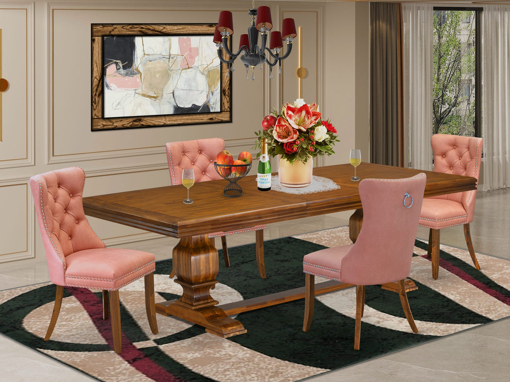 Luxe by East West Furniture NKDA5-AWA-23 5-piece Dining Table Set includes a Kitchen Table and 4 Beige Red Faux Leather Dining room Chairs with Button tufted Back - Antique Walnut Finish