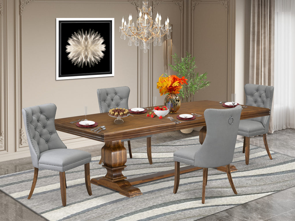 Luxe by East West Furniture NKDA5-AWA-27-5 Pieces Modern Dining Set Includes a Rectangle Kitchen Table and 4 Light Gray Faux Leather Dining Chairs, Antique Walnut
