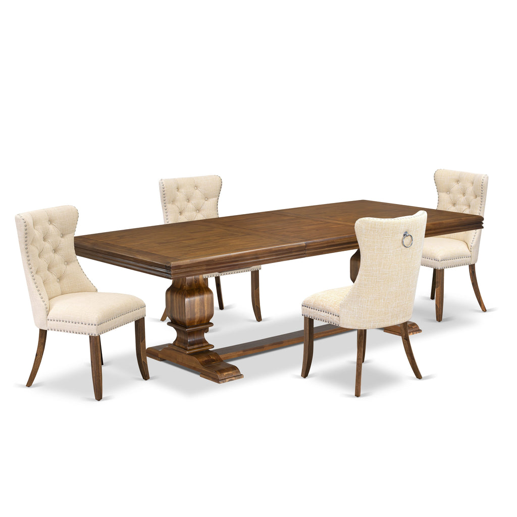 Luxe by East West Furniture NKDA5-AWA-32 5 Pieces Modern Dining Set Includes a Rectangle Kitchen Table and 4 Light Beige Linen fabric Dining Chairs, Antique Walnut