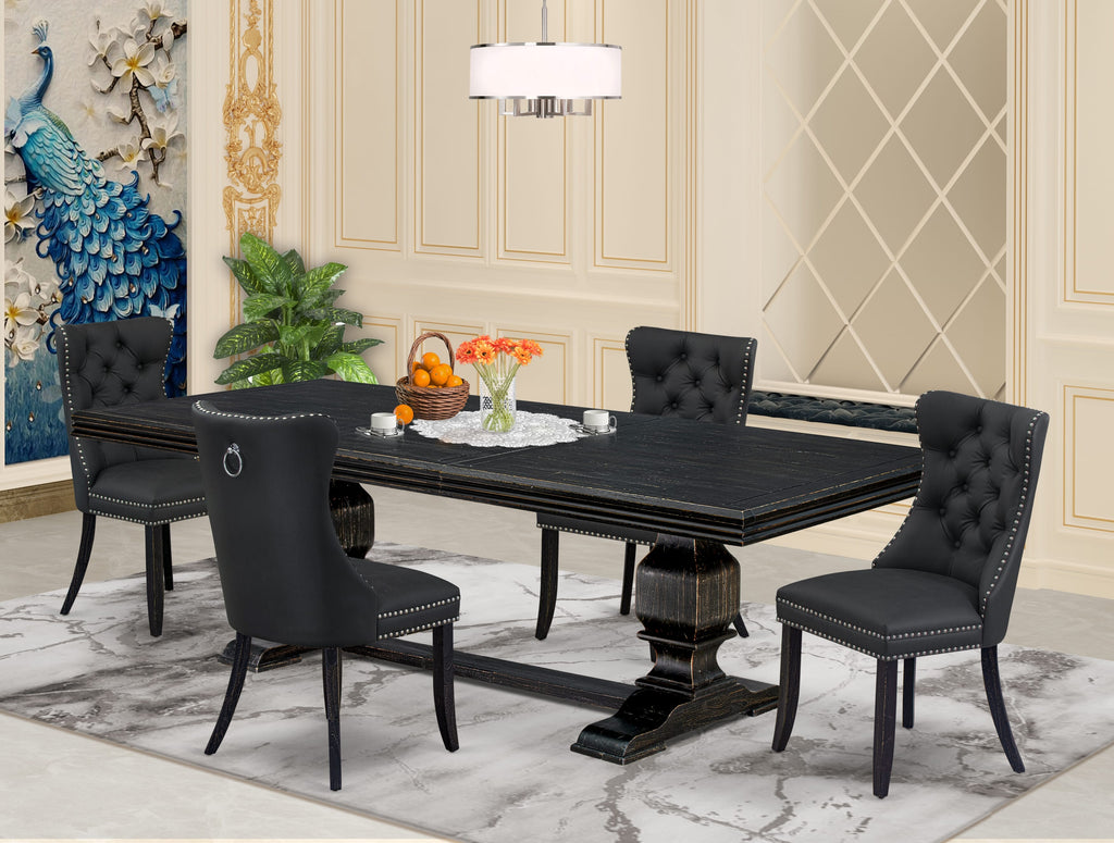 Luxe by East West Furniture NKDA5-SBB-12 5 Pieces Modern Dining Set Includes a Rectangle Kitchen Table and 4 Dark Gray Faux Leather Dining Chairs, Sand Blasting Black