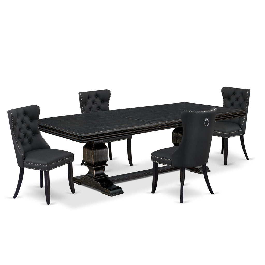 Luxe by East West Furniture NKDA5-SBB-12 5 Pieces Modern Dining Set Includes a Rectangle Kitchen Table and 4 Dark Gray Faux Leather Dining Chairs, Sand Blasting Black