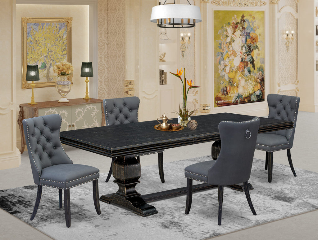 Luxe by East West Furniture NKDA5-SBB-13 5 Pieces Modern Dining Set Includes a Rectangle Kitchen Table and 4 Platinum Gray Faux Leather Dining Chairs, Sand Blasting Black