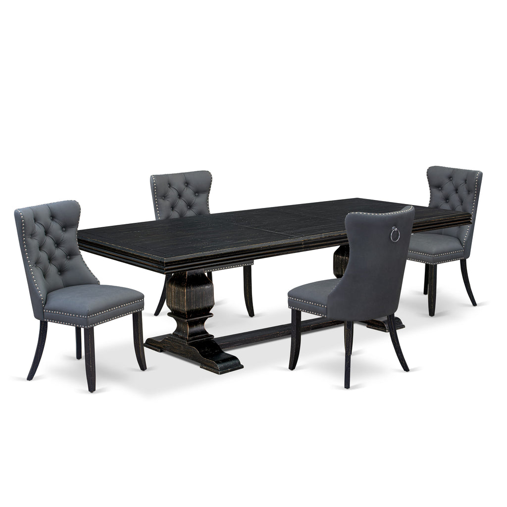 Luxe by East West Furniture NKDA5-SBB-13 5 Pieces Modern Dining Set Includes a Rectangle Kitchen Table and 4 Platinum Gray Faux Leather Dining Chairs, Sand Blasting Black