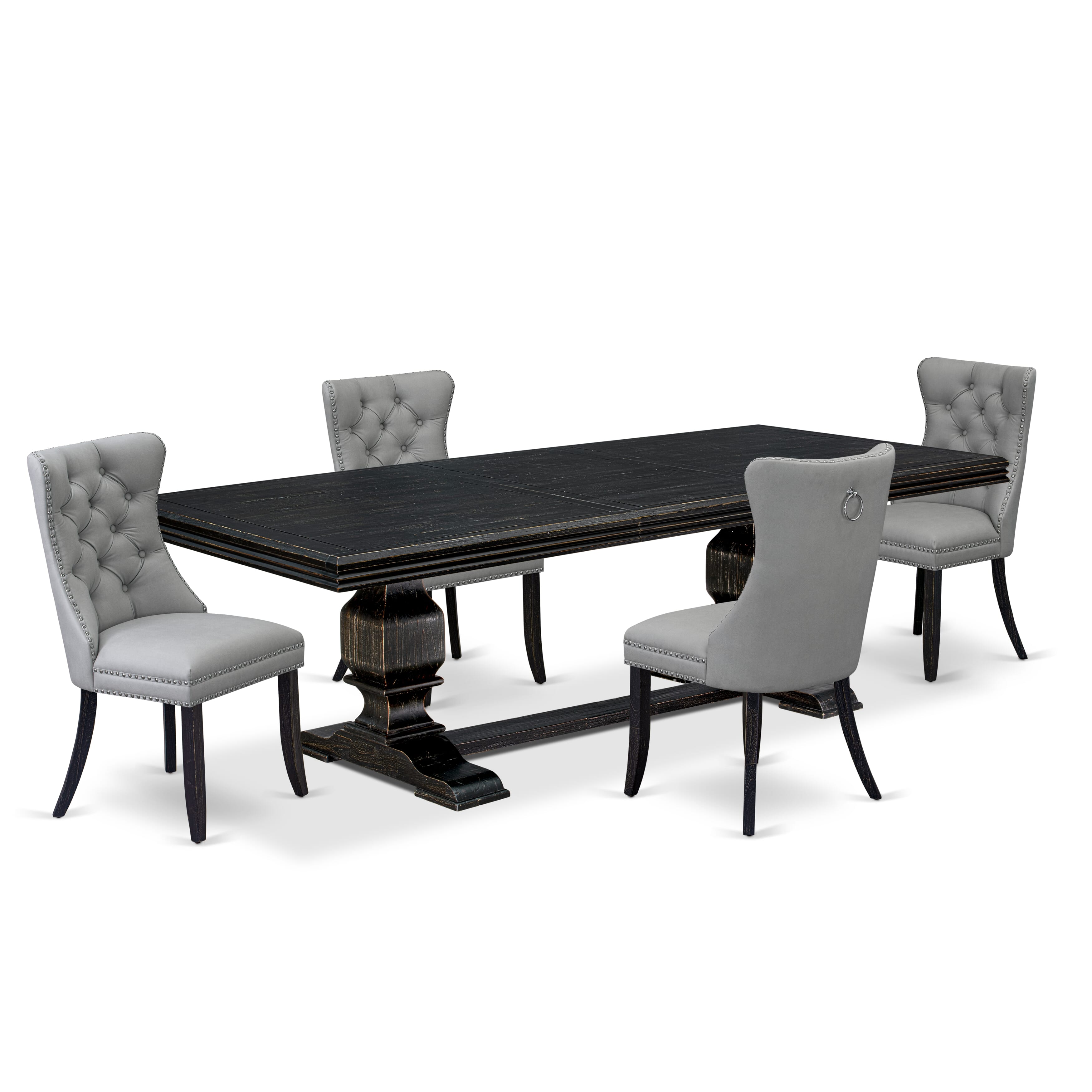 Luxe by East West Furniture NKDA5-SBB-27 - 5-piece kitchen table set includes a dinner table and 4 Light Gray Faux Leather dining room Chairs with Button Tufted Chair Back - Sand Blasting Black Finish.
