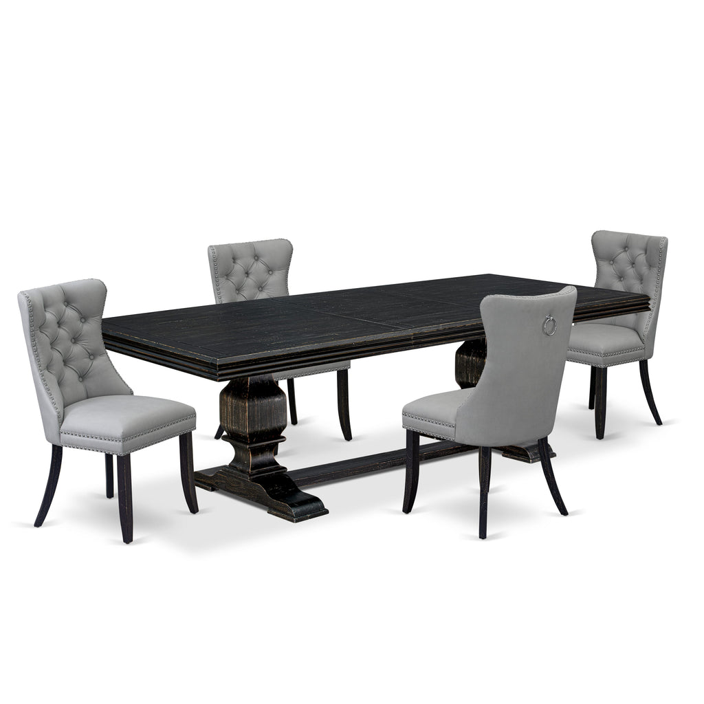 Luxe by East West Furniture NKDA5-SBB-27 - 5-piece kitchen table set includes a dinner table and 4 Light Gray Faux Leather dining room Chairs with Button Tufted Chair Back - Sand Blasting Black Finish.