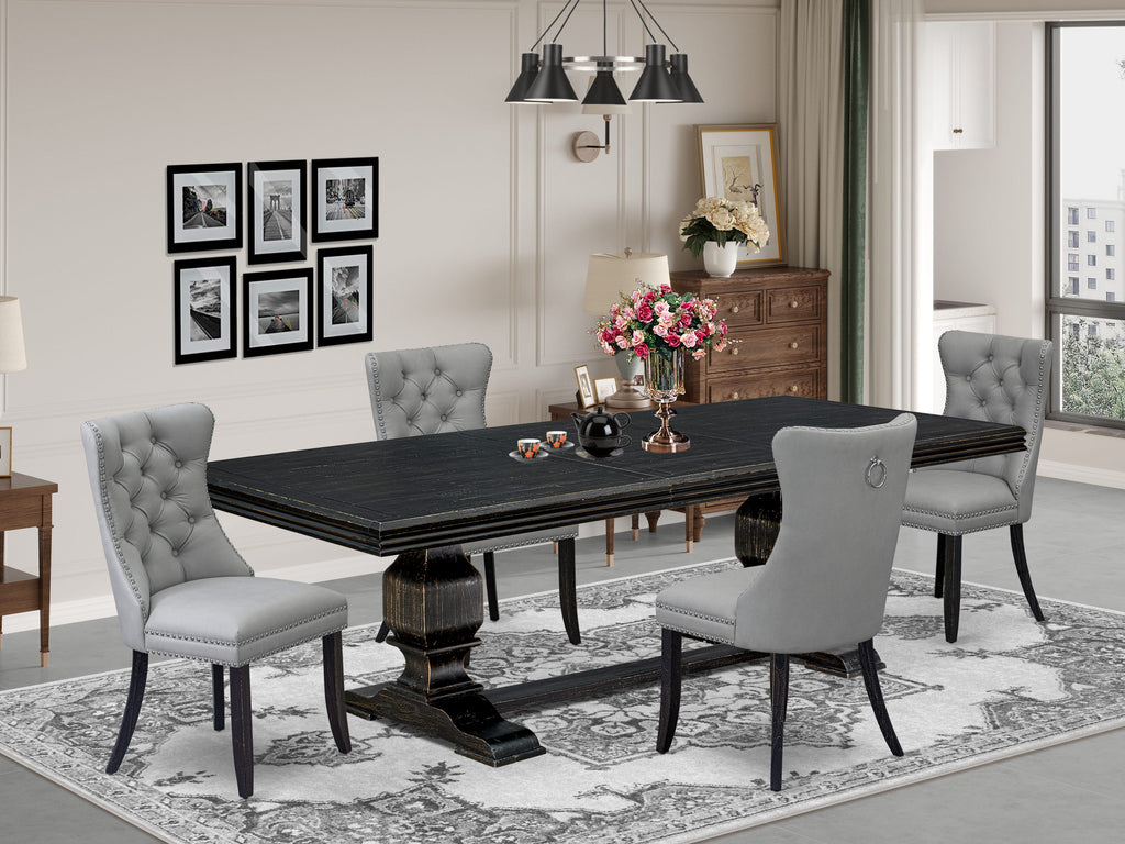 Luxe by East West Furniture NKDA5-SBB-27 - 5-piece kitchen table set includes a dinner table and 4 Light Gray Faux Leather dining room Chairs with Button Tufted Chair Back - Sand Blasting Black Finish.