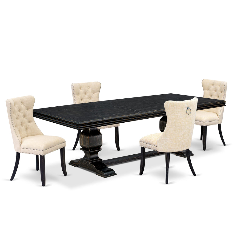 Luxe by East West Furniture NKDA5-SBB-32 - 5-piece dining room set consists of a kitchen dining table and 4 Light Beige Linen Fabric kitchen chairs with Button Tufted Chair Back - Sand Blasting Black Finish.