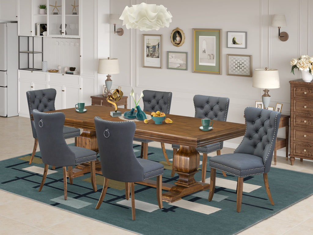 Luxe by East West Furniture NKDA7-AWA-13 7-piece Kitchen Table Set includes a Modern Dining Table and 6 Platinum Gray PU Leather Dinner Chairs with Button tufted Back - Antique Walnut Finish