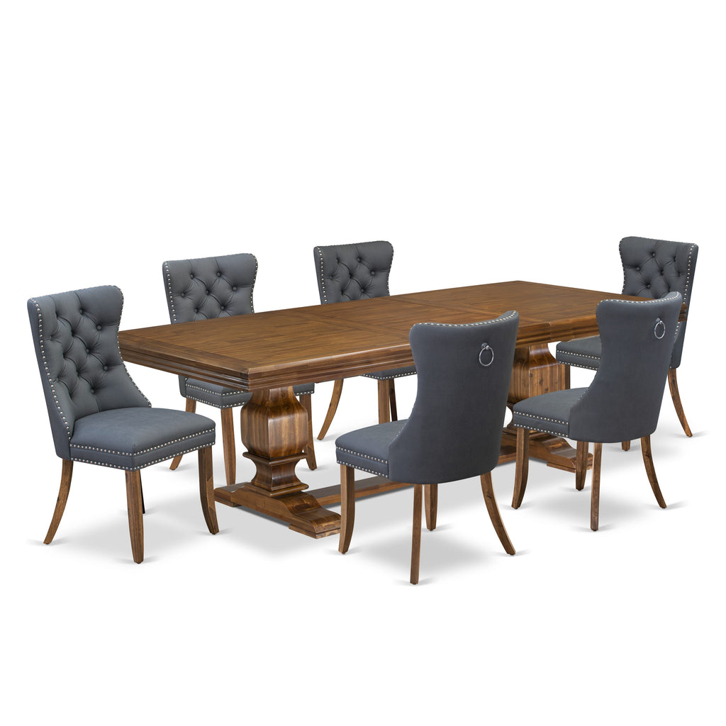 Luxe by East West Furniture NKDA7-AWA-13 7-piece Kitchen Table Set includes a Modern Dining Table and 6 Platinum Gray PU Leather Dinner Chairs with Button tufted Back - Antique Walnut Finish
