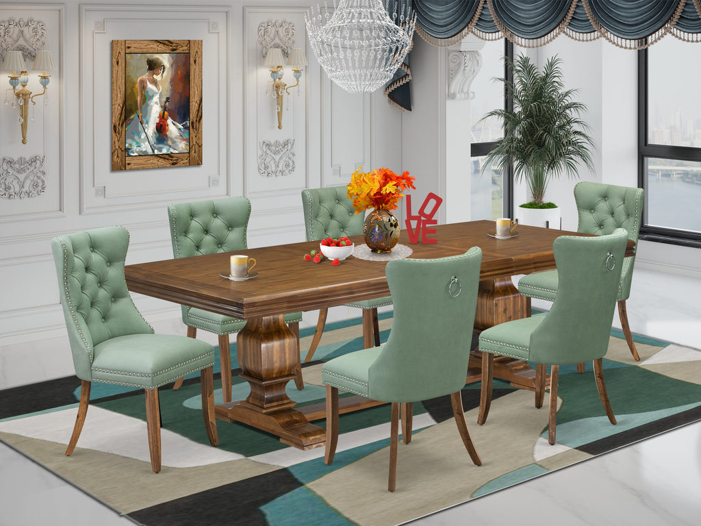 Luxe by East West Furniture NKDA7-AWA-22 7-piece Kitchen Table Set includes a Dining Table and 6 Willow Green PU Leather Dinner Chairs with Button tufted Back - Antique Walnut Finish