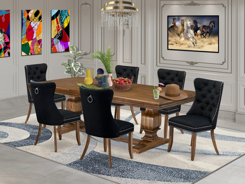 Luxe by East West Furniture NKDA7-AWA-24 7 Pieces Dining Set Contains a Rectangle Kitchen Table and 6 Black Linen fabric Modern Chairs, Antique Walnut