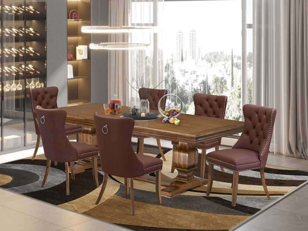 Luxe by East West Furniture NKDA7-AWA-26-7 Pieces Dining Set Contains a Rectangle Kitchen Table and 6 Burgundy Faux Leather Modern Chairs, Antique Walnut