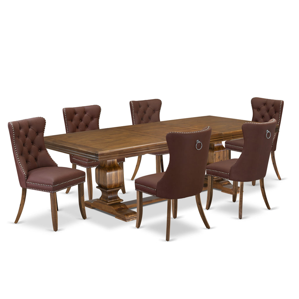 Luxe by East West Furniture NKDA7-AWA-26-7 Pieces Dining Set Contains a Rectangle Kitchen Table and 6 Burgundy Faux Leather Modern Chairs, Antique Walnut