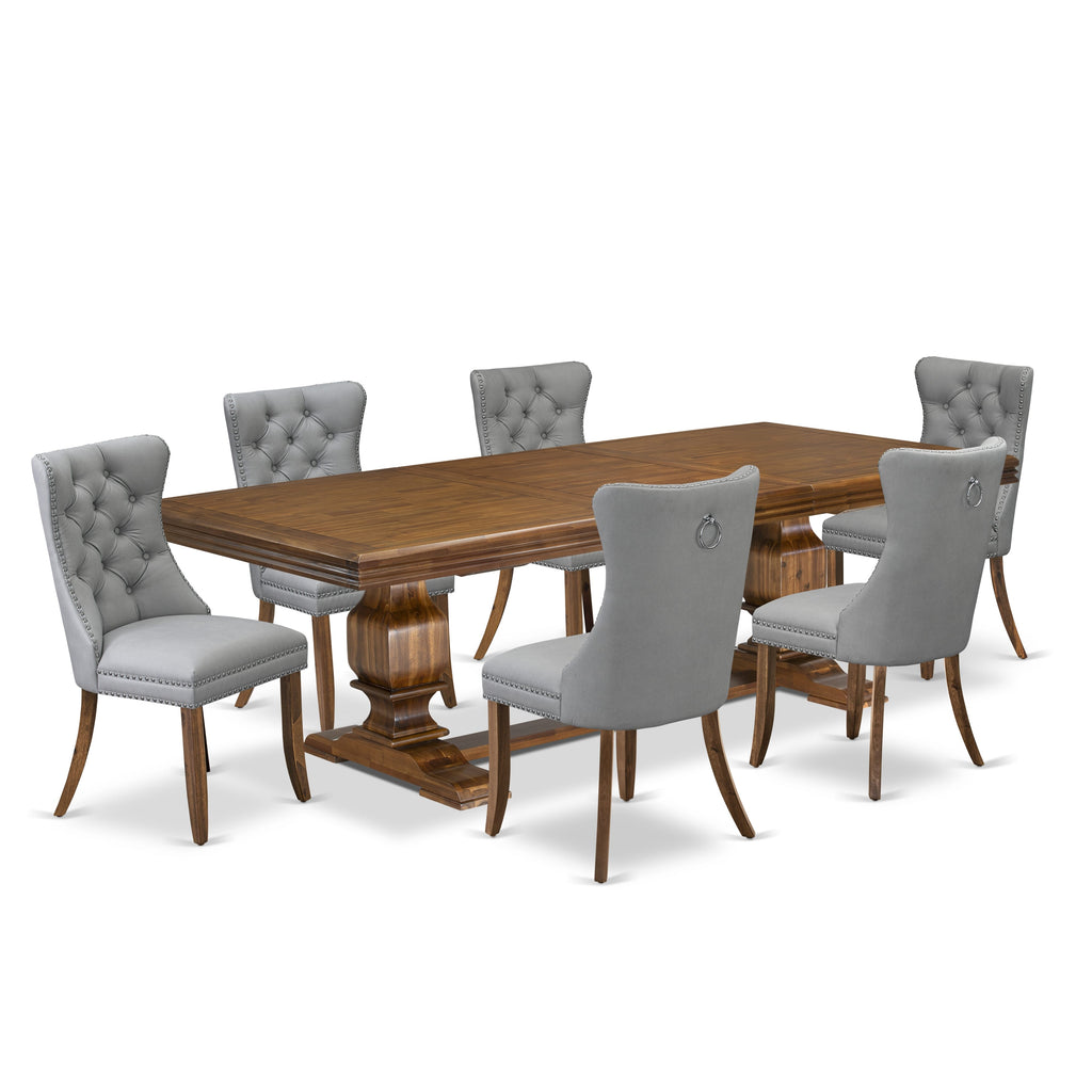 Luxe by East West Furniture NKDA7-AWA-27-7 Pieces Dining Set Contains a Rectangle Kitchen Table and 6 Light Gray Faux Leather Modern Chairs, Antique Walnut