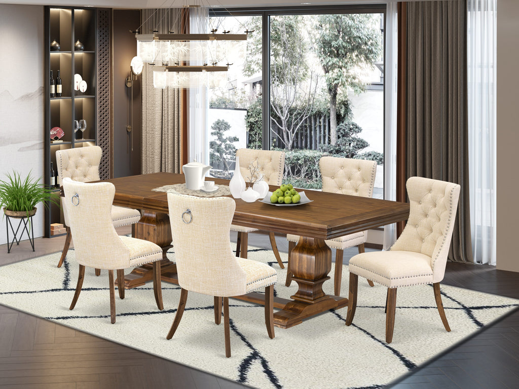 Luxe by East West Furniture NKDA7-AWA-32 7 Pieces Dining Set Contains a Rectangle Kitchen Table and 6 Light Beige Linen fabric Modern Chairs, Antique Walnut