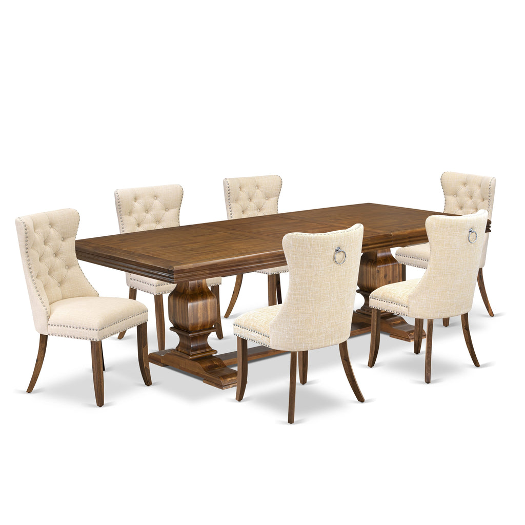 Luxe by East West Furniture NKDA7-AWA-32 7 Pieces Dining Set Contains a Rectangle Kitchen Table and 6 Light Beige Linen fabric Modern Chairs, Antique Walnut