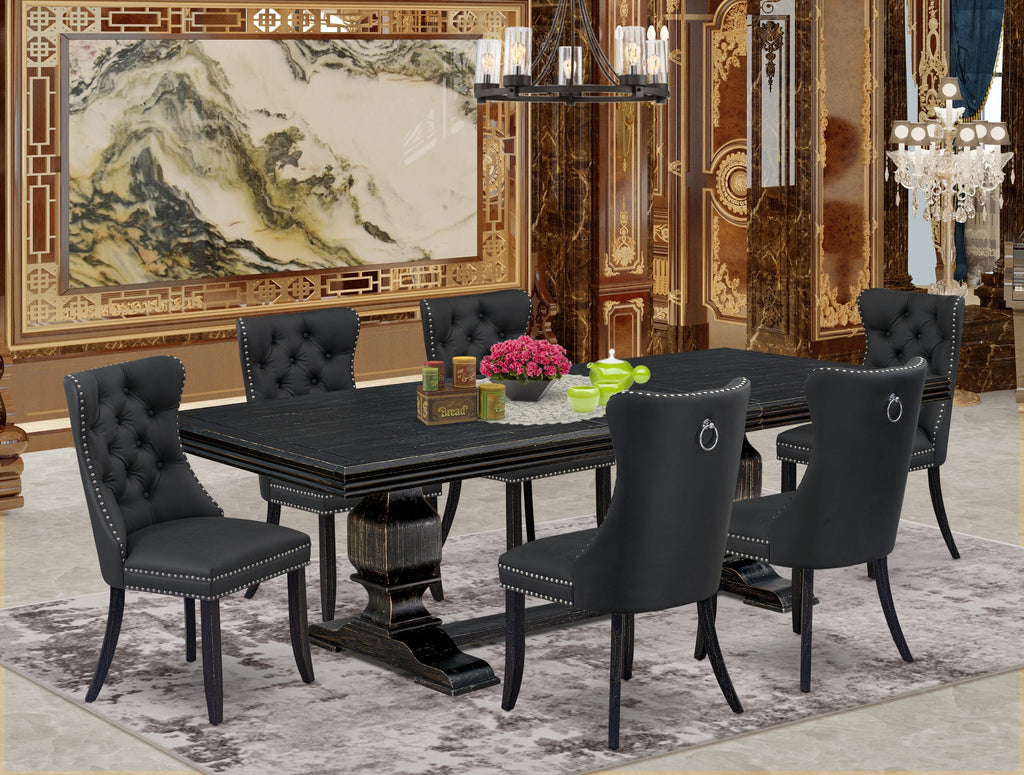 Luxe by East West Furniture NKDA7-SBB-12 7 Pieces Dining Set Contains a Rectangle Kitchen Table and 6 Dark Gray Faux Leather Modern Chairs, Sand Blasting Black