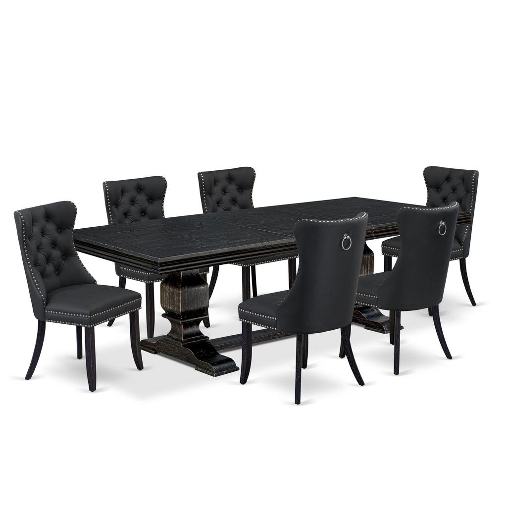 Luxe by East West Furniture NKDA7-SBB-12 7 Pieces Dining Set Contains a Rectangle Kitchen Table and 6 Dark Gray Faux Leather Modern Chairs, Sand Blasting Black