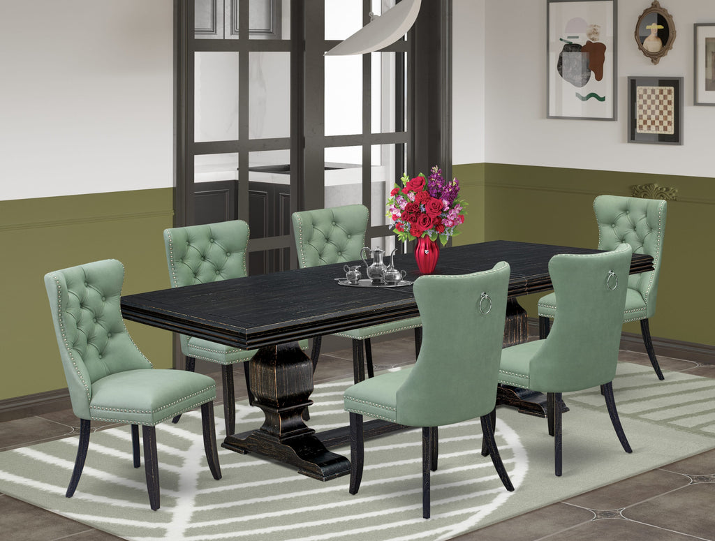 Luxe by East West Furniture NKDA7-SBB-22 7 Pieces Dining Set Contains a Rectangle Kitchen Table and 6 Willow Green Faux Leather Modern Chairs, Sand Blasting Black